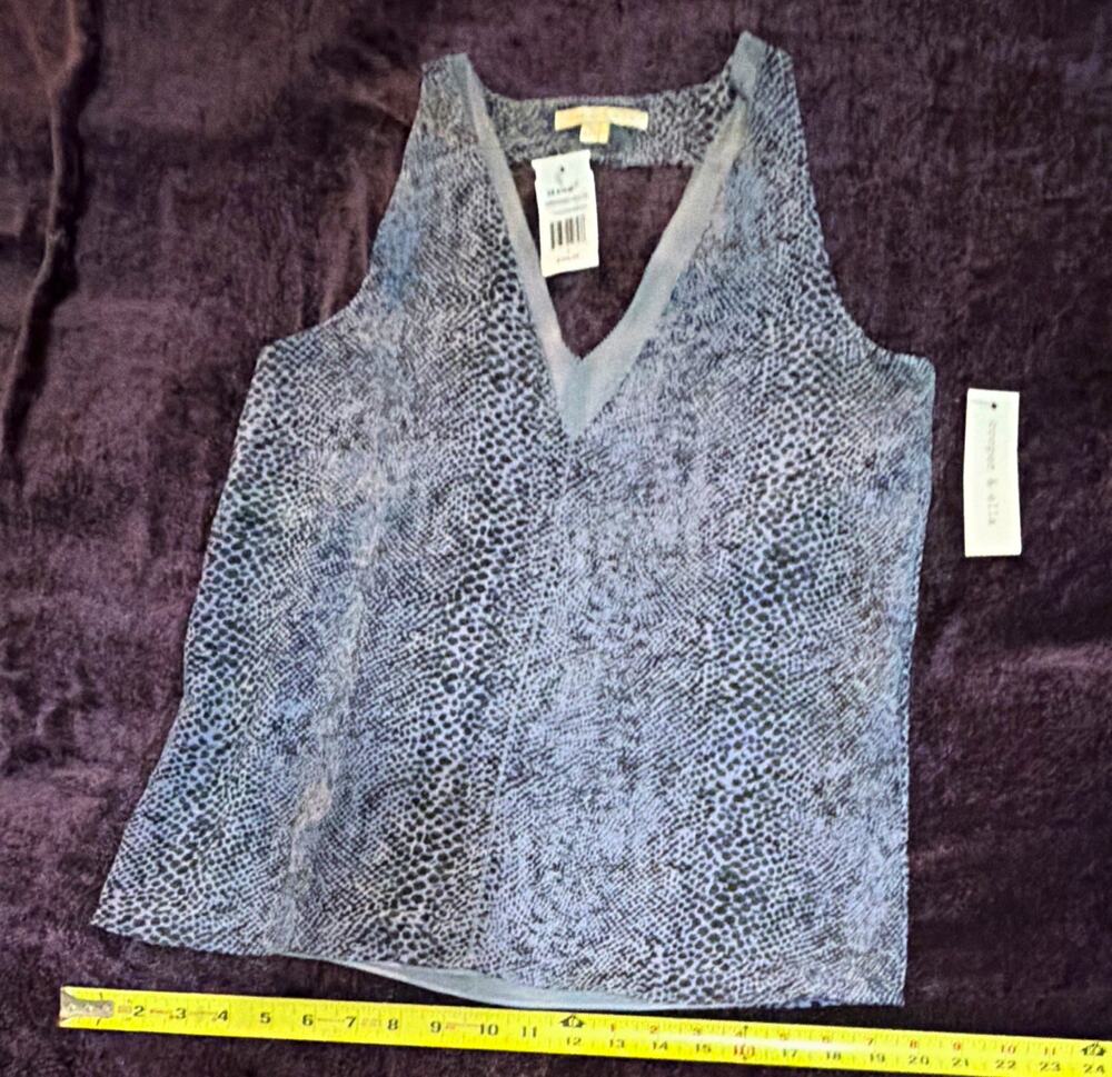 Cooper & Ella Gray Black Polyester Woven V-Neck Lizard Print Tank Top S